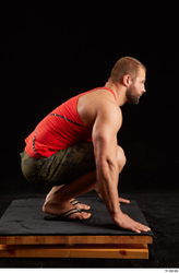 Whole Body Man White Shorts Muscular Kneeling Top Studio photo references